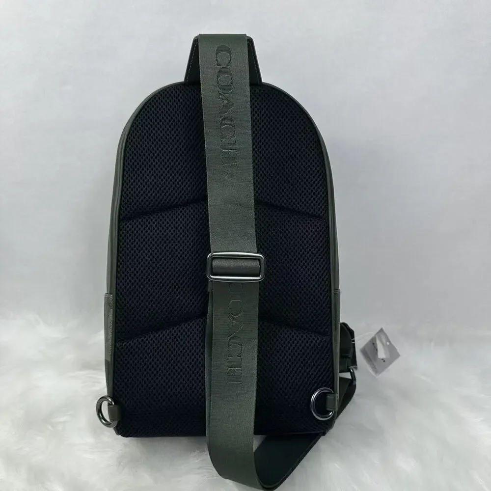COACH Men’s West Pack In Signature Camo Print Gunmetal/Dark Shamrock CW312 NWT